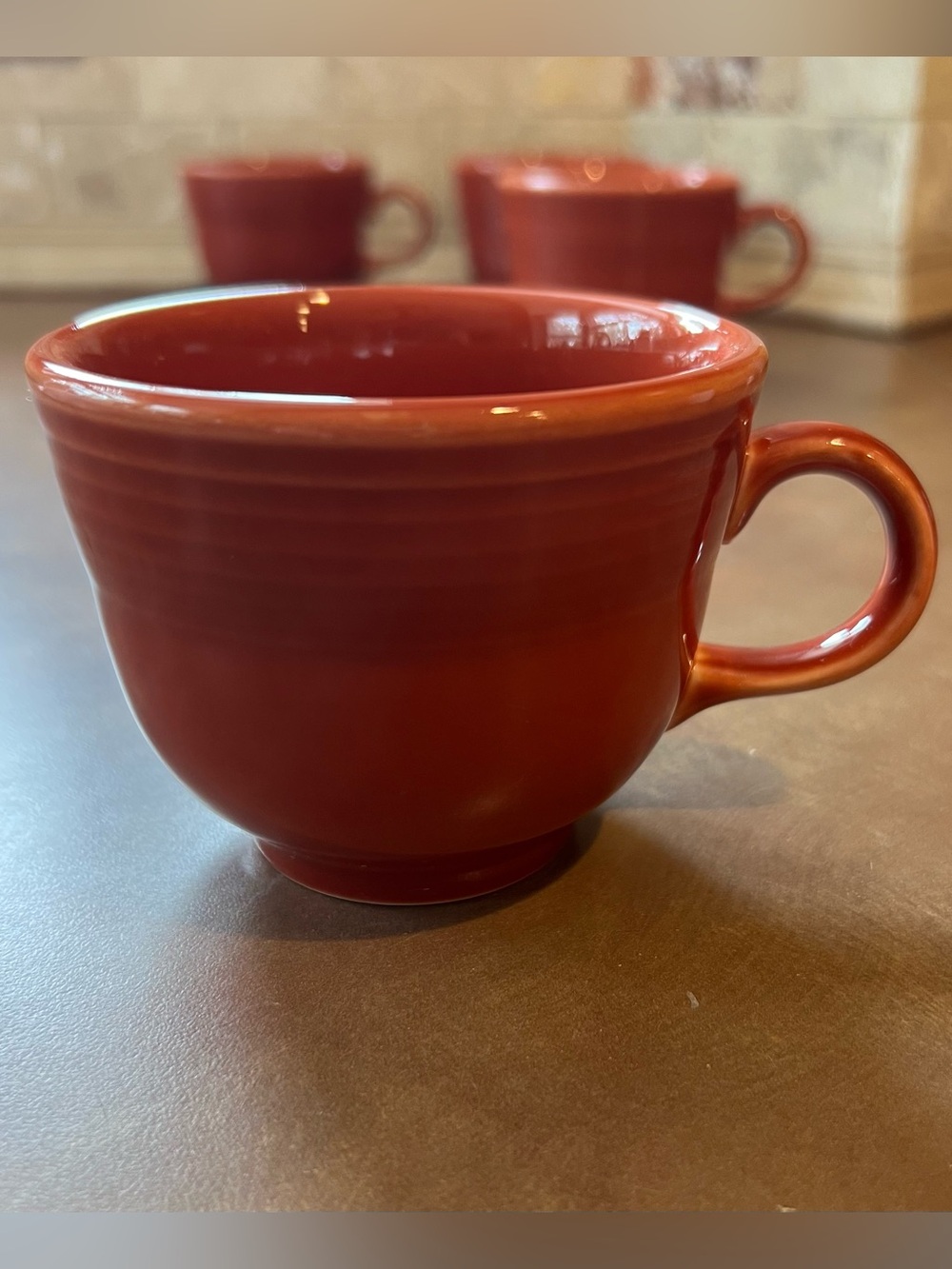 Fiestaware Ceramic Coffee Cup muted orange/Brown , Set of 4, Good Condition